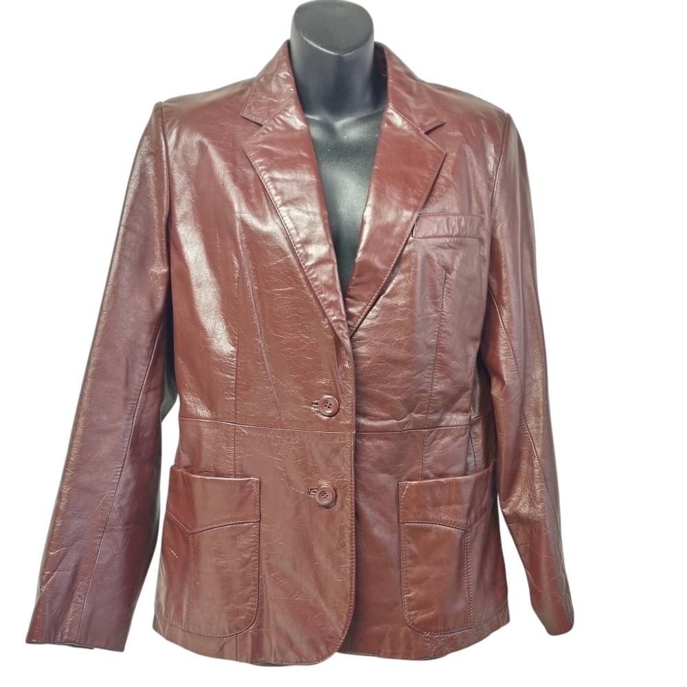 VINTAGE City Streets Womens Brown Button Down Lined Genuine Leather Jacket Sz 12